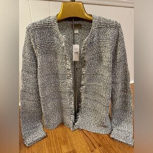 Loft navy and white cardigan sweater size large Never worn with tags!